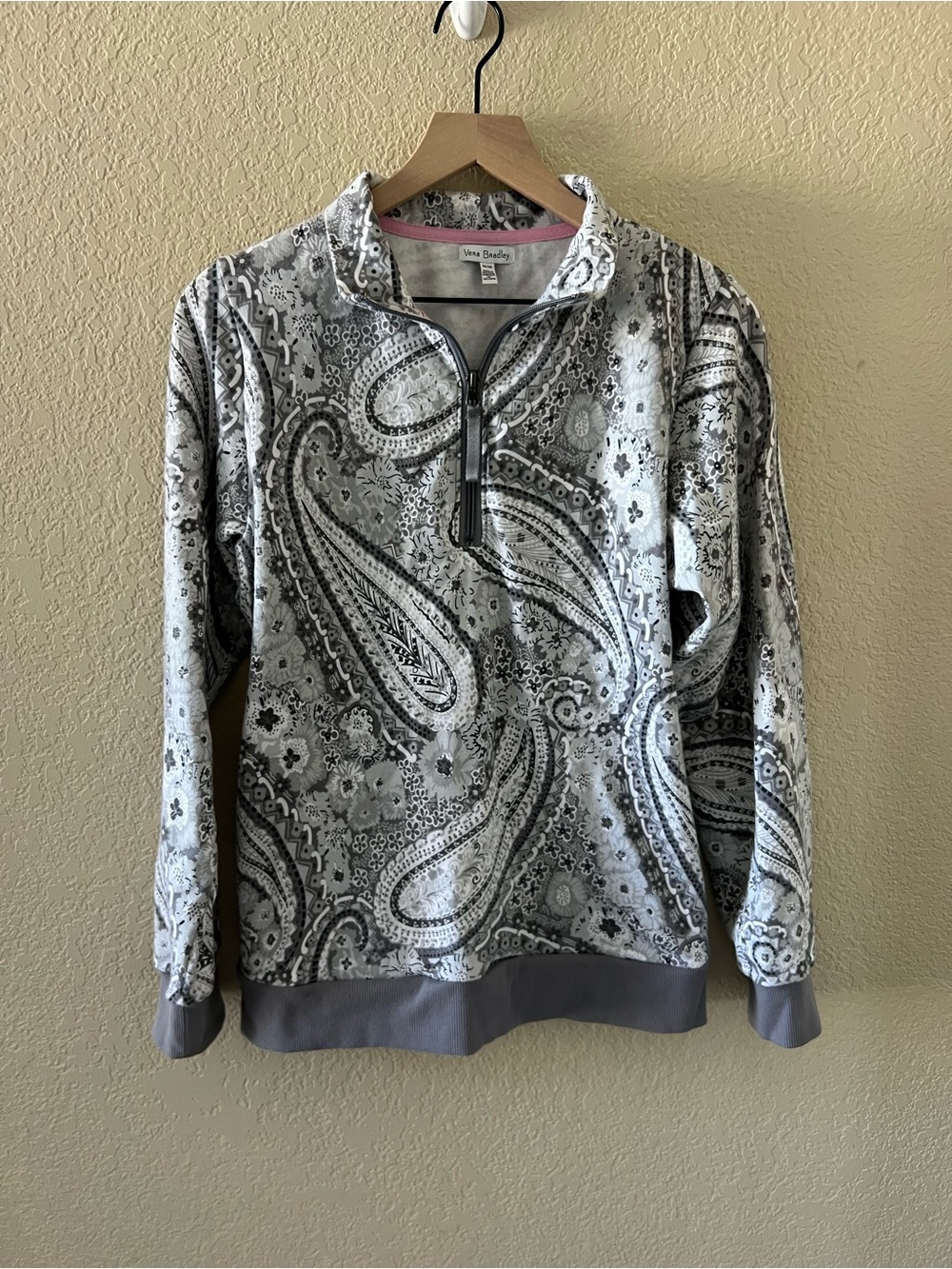 Vera Bradley Black and Gray Paisley Half-Zip Pullover